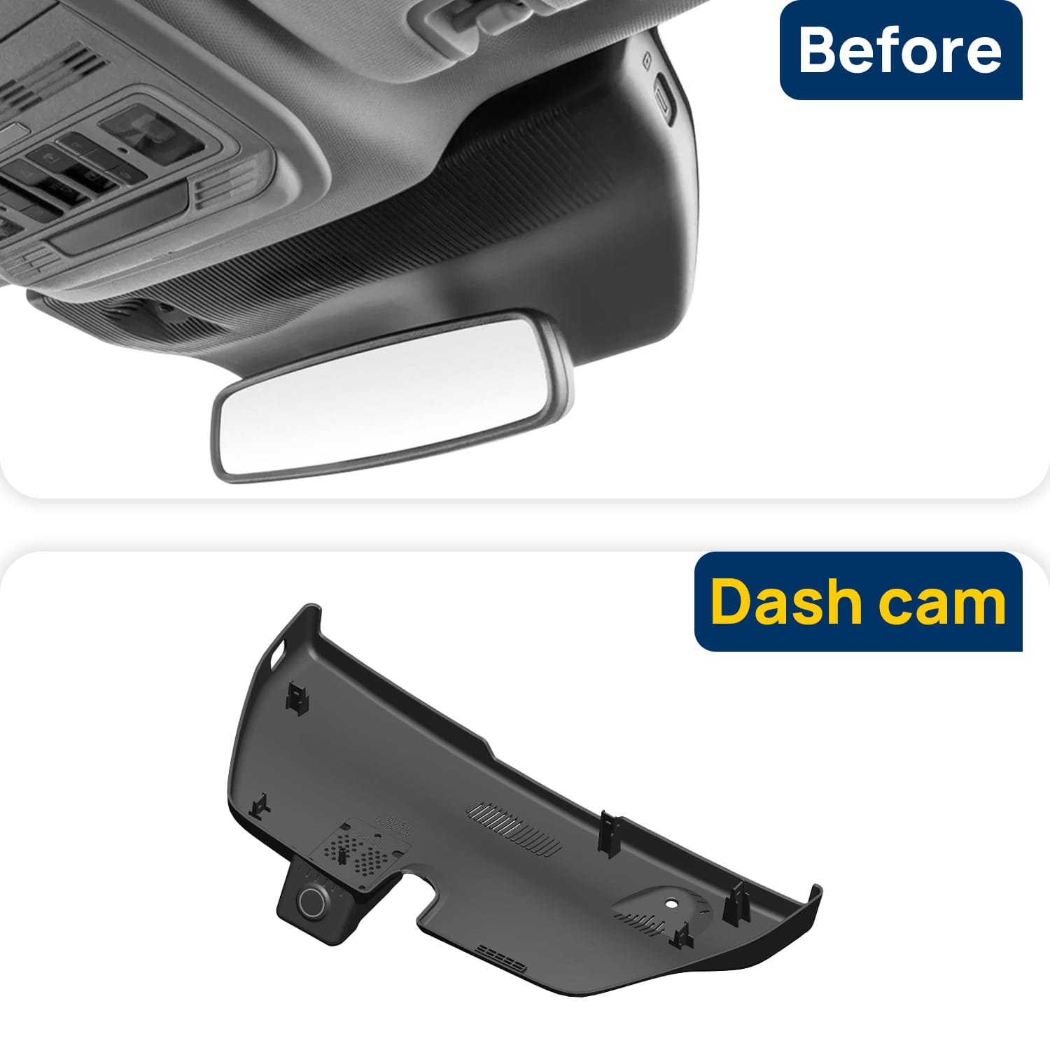 Vorher-Nachher Vergleich: Xplywi 4K Frontkamera Dashcam Kompatibel mit Ford Explorer 2024 2025, diskrete OEM-Installation