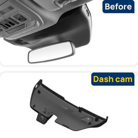 Vorher-Nachher Vergleich: Xplywi 2K Frontkamera Dashcam Kompatibel mit Ford Explorer 2024 2025, diskrete OEM-Installation