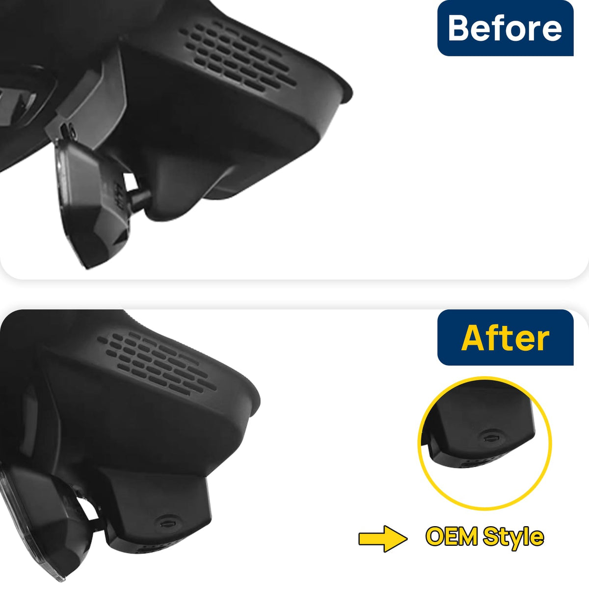 Vorher-Nachher Vergleich: Xplywi 2K/1080P Doppel Dashcam Autokamera Kompatibel mit Lynk & Co 05 05+ 2023, diskrete OEM-Installation