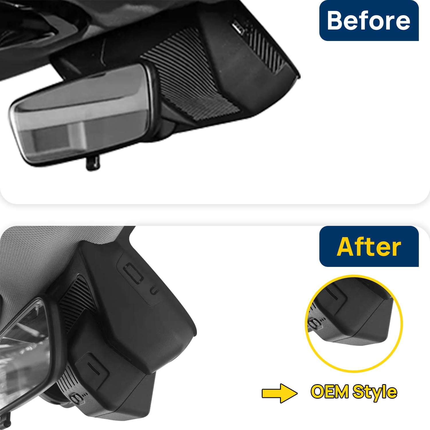 Vorher-Nachher Vergleich: Xplywi 1080P Frontkamera Dashcam Kompatibel mit JETOUR Traveller 2025, diskrete OEM-Installation