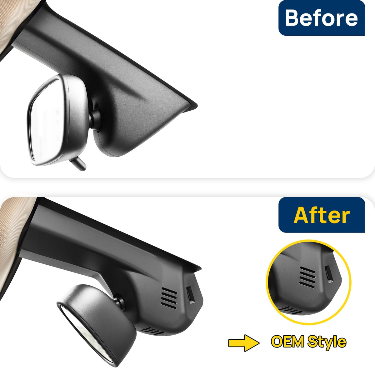 Vorher-Nachher Vergleich: Xplywi 4K/1080P Doppel Dashcam Autokamera Kompatibel mit BMW 3 Series G20 G21 GT F34 2013-2024, diskrete OEM-Installation