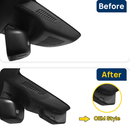 Vorher-Nachher Vergleich: Xplywi 4K Frontkamera Dashcam Kompatibel mit Mercedes-Benz AMG CLA45 CLA200 CLA220 CLA260 C117 X117 2016-2018, diskrete OEM-Installation