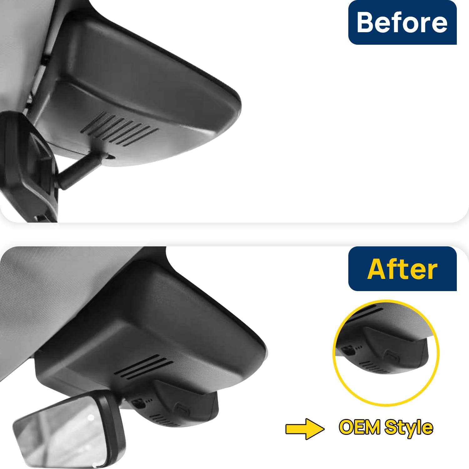 Vorher-Nachher Vergleich: Xplywi 4K Frontkamera Dashcam Kompatibel mit Ora 03 Good Cat Funky Cat 2020-2025, diskrete OEM-Installation