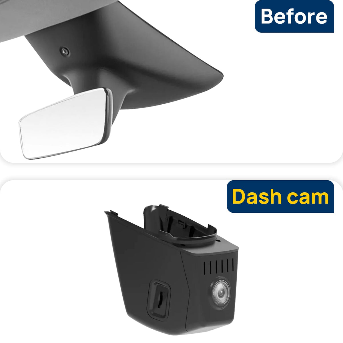 Vorher-Nachher Vergleich: Xplywi 2K Frontkamera Dashcam Kompatibel mit Tesla Model Y 2025, diskrete OEM-Installation