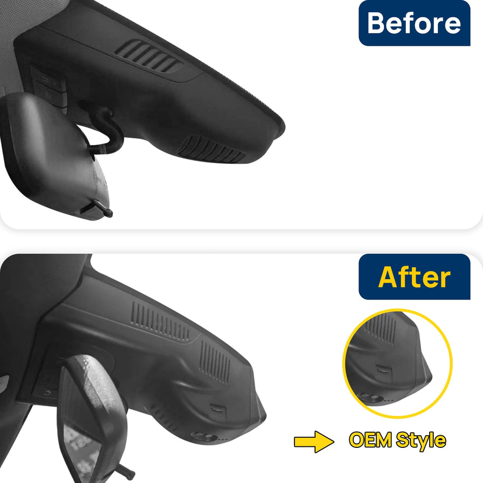 Vorher-Nachher Vergleich: Xplywi 1080P Frontkamera Dashcam Kompatibel mit Infiniti QX30 2017-2019, diskrete OEM-Installation