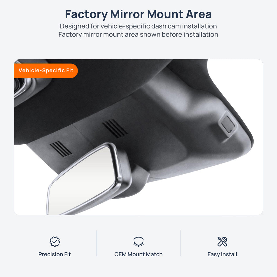 Factory mirror mount area for XPENG G6 dash cam installation