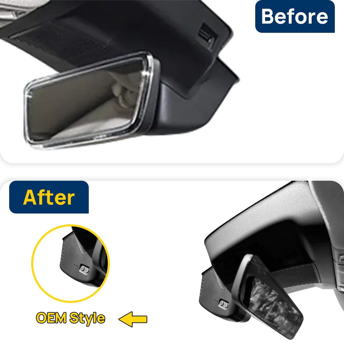 Vorher-Nachher Vergleich: Xplywi 1080P Frontkamera Dashcam Kompatibel mit Hongqi HS7 2023-2025, diskrete OEM-Installation