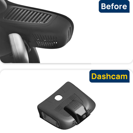 Vorher-Nachher Vergleich: Xplywi 1080P Frontkamera Dashcam Kompatibel mit Mercedes-Benz AMG A35 A45 C118 2020-2022, diskrete OEM-Installation