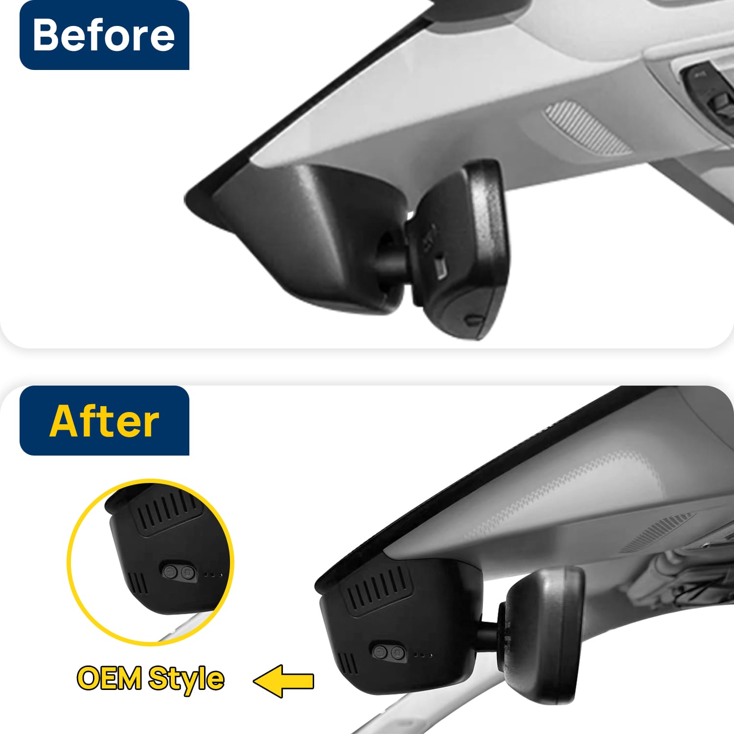 Vorher-Nachher Vergleich: Xplywi 2K/1080P Doppel Dashcam Autokamera Kompatibel mit Honda ZR-V HR-V 2022-2025, diskrete OEM-Installation