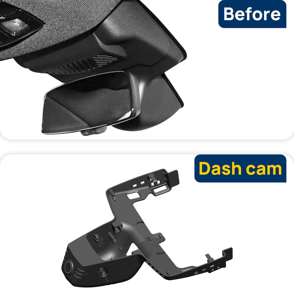 Vorher-Nachher Vergleich: Xplywi 2K/1080P Doppel Dashcam Autokamera Kompatibel mit BMW MINI Cooper WORKS J01 2024, diskrete OEM-Installation