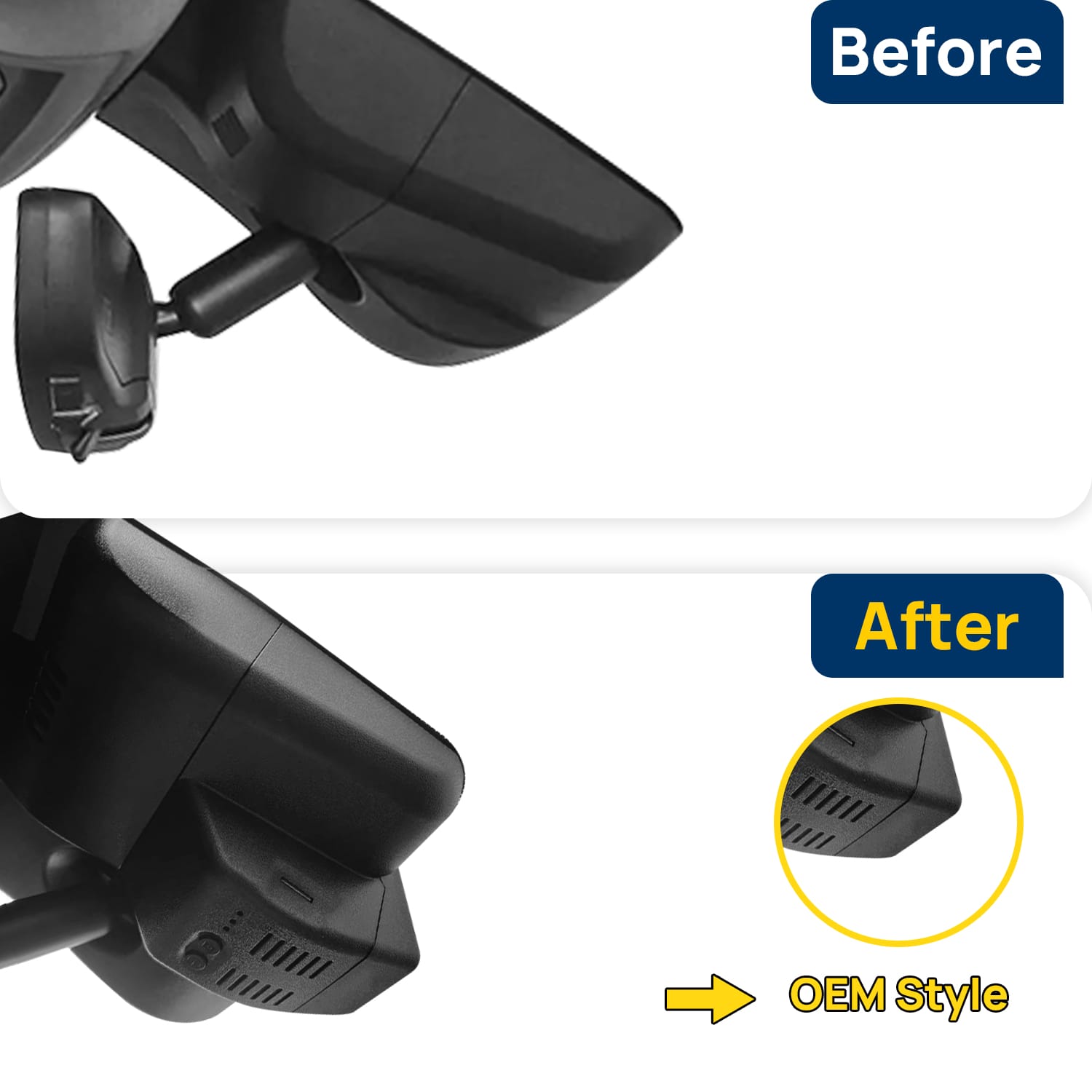 Vorher-Nachher Vergleich: Xplywi 2K/1080P Doppel Dashcam Autokamera Kompatibel mit Cadillac CT6 2019 2020, diskrete OEM-Installation