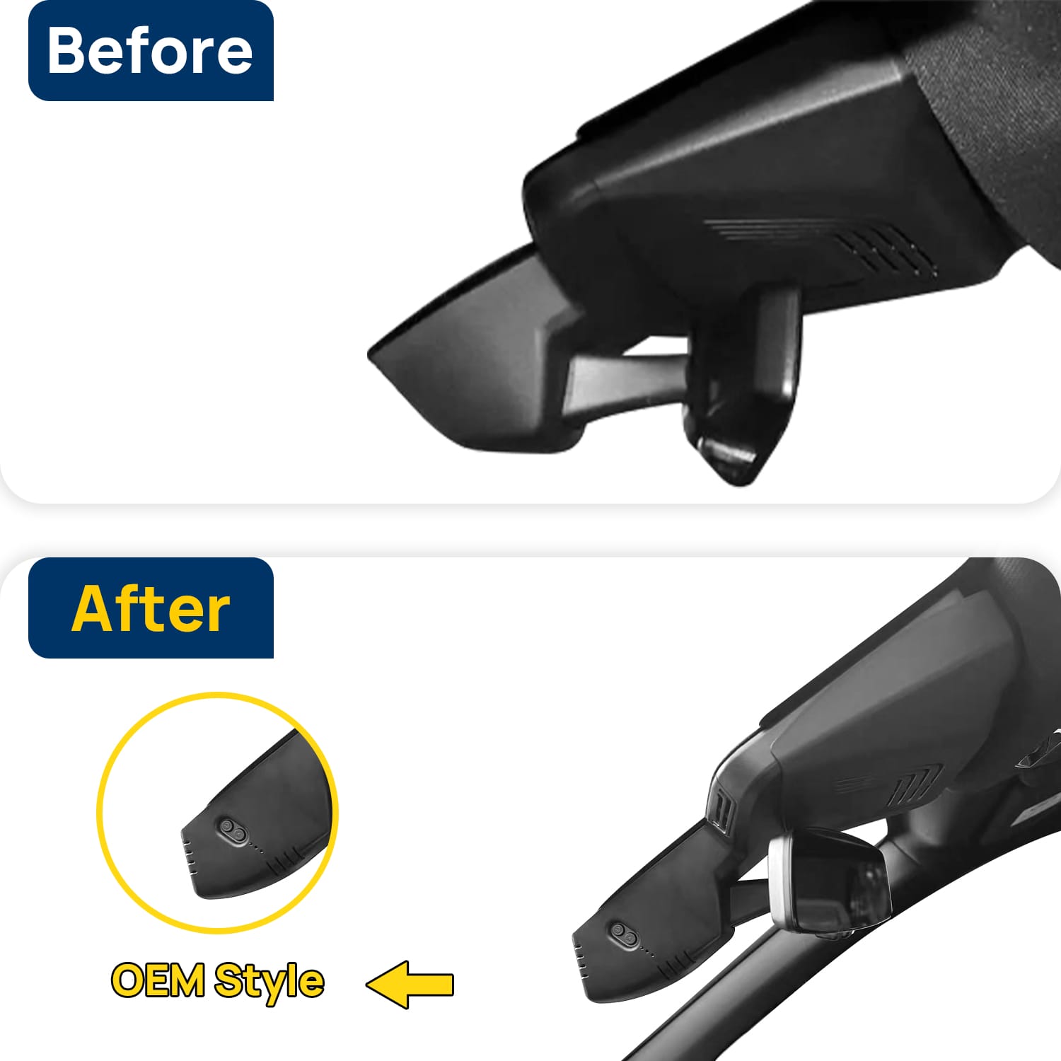 Vorher-Nachher Vergleich: Xplywi 1080P Frontkamera Dashcam Kompatibel mit BMW i4 G26 BEV 2022, diskrete OEM-Installation