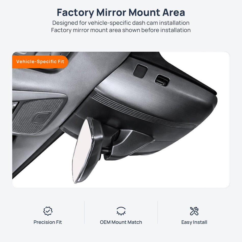 Factory mirror mount area for XPENG P5 dash cam installation