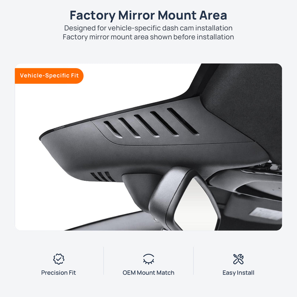 Factory mirror mount area for Volvo S60 dash cam installation