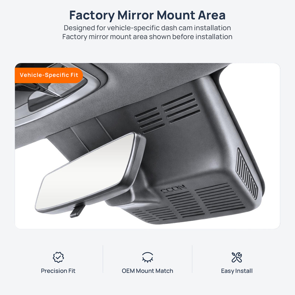 Factory mirror mount area for Geely ICON dash cam installation