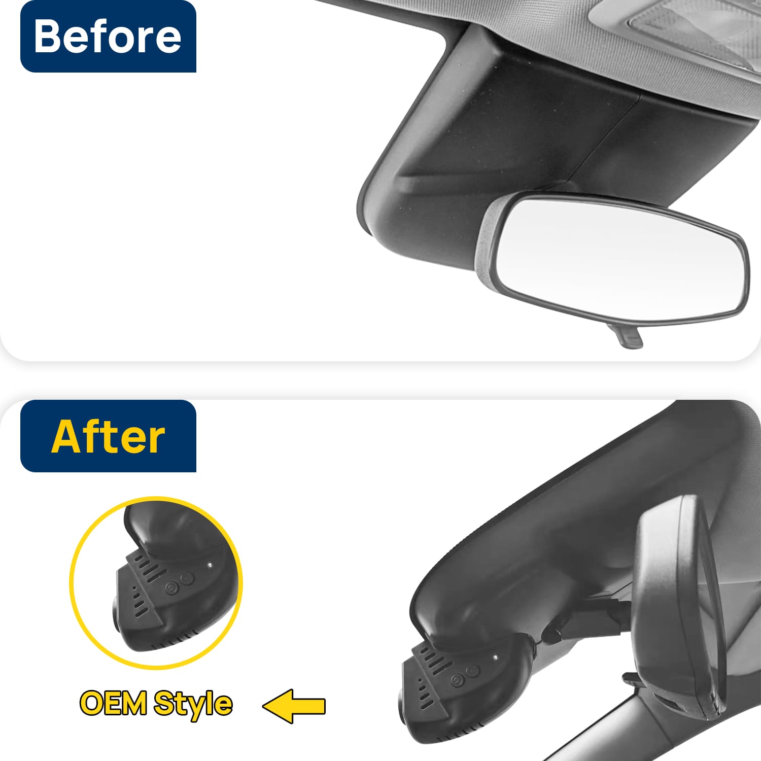 Vorher-Nachher Vergleich: Xplywi 1080P Frontkamera Dashcam Kompatibel mit Chevrolet Trax Tracker U200 Holden Trax TJ 2013-2022, diskrete OEM-Installation