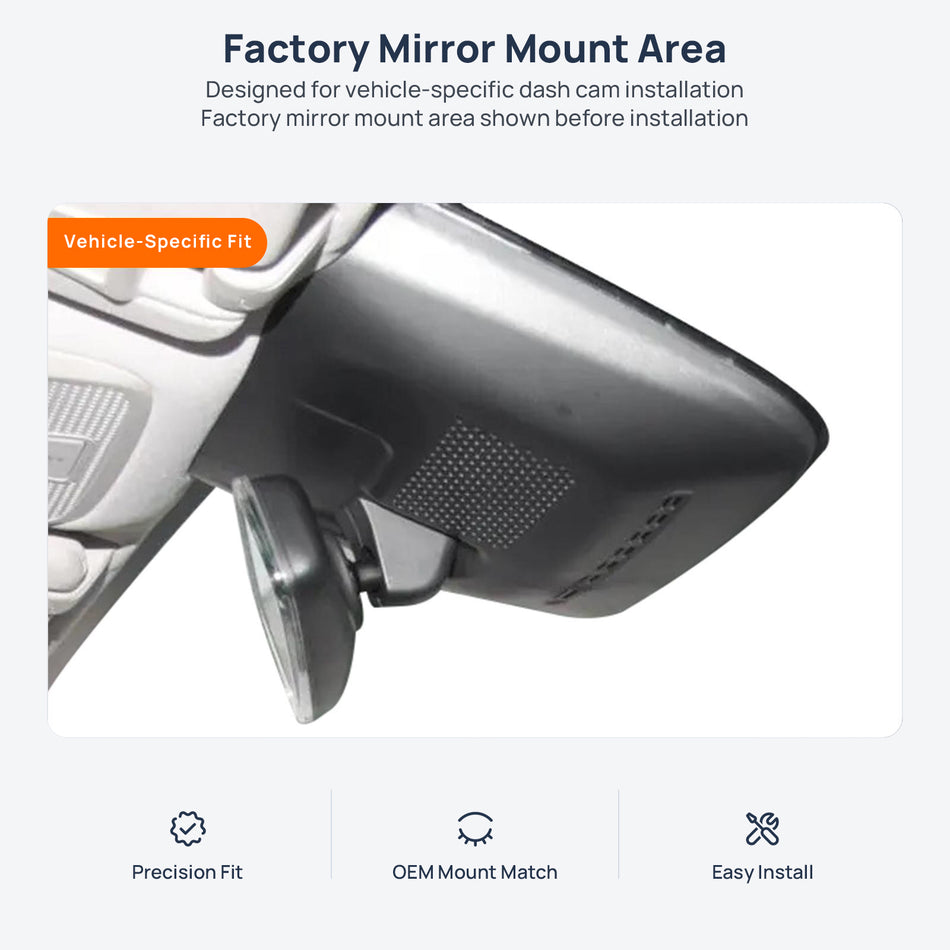 Factory mirror mount area for XPENG P7 dash cam installation