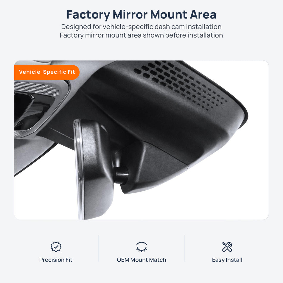 Factory mirror mount area for Lynk & Co 01 PHEV dash cam installation