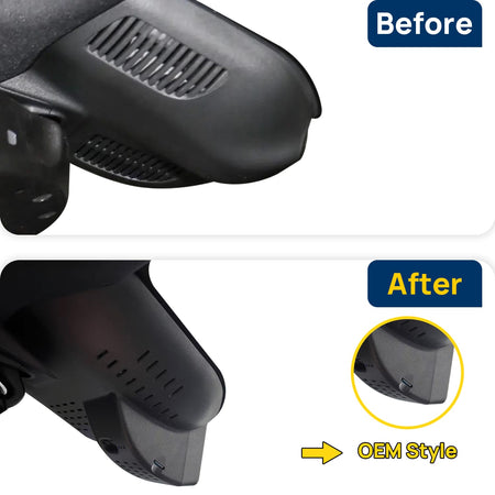 Vorher-Nachher Vergleich: Xplywi 1080P Frontkamera Dashcam Kompatibel mit Mercedes-Benz AMG C43 C-Class C200 C260 W206 2022-2025, diskrete OEM-Installation