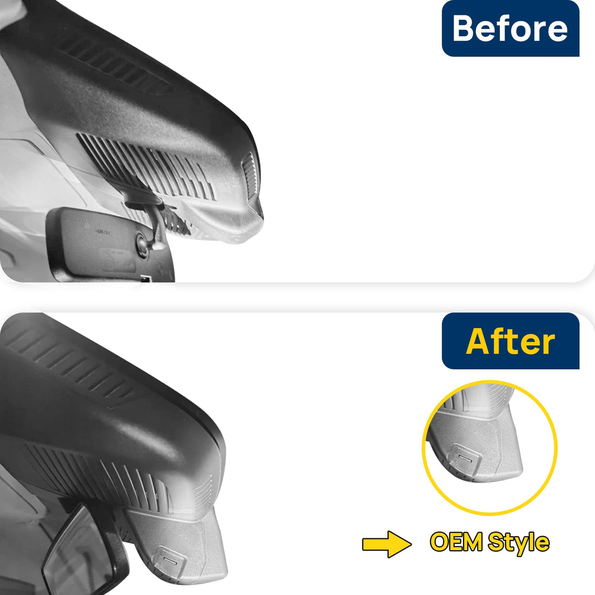 Vorher-Nachher Vergleich: Xplywi 1080P Frontkamera Dashcam Kompatibel mit Mercedes-Benz V-Class V300 W447 Vito 2024 2025, diskrete OEM-Installation