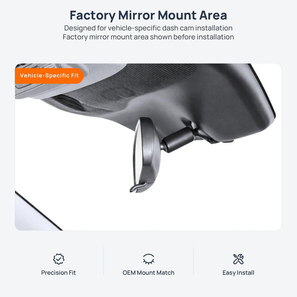 Factory mirror mount area for Ford Explorer U625 dash cam installation