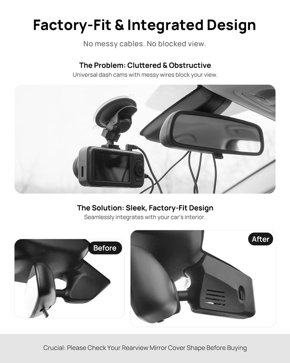 Before vs after installation on Porsche 911 992 Cayenne 9YA 9Y0 9Y3 Panamera 971 Taycan: integrated front & rear dash cam behind mirror cover for a cleaner,...