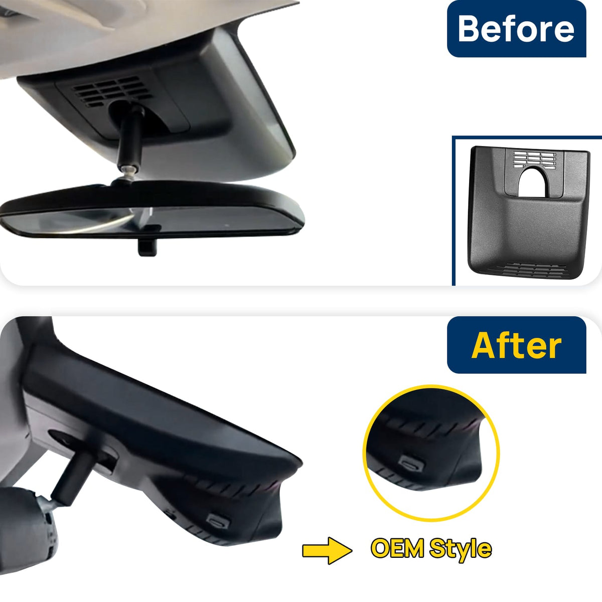 Vorher-Nachher Vergleich: Xplywi 2K/1080P Doppel Dashcam Autokamera Kompatibel mit Toyota Corolla Cross XG10 2023 2024, diskrete OEM-Installation