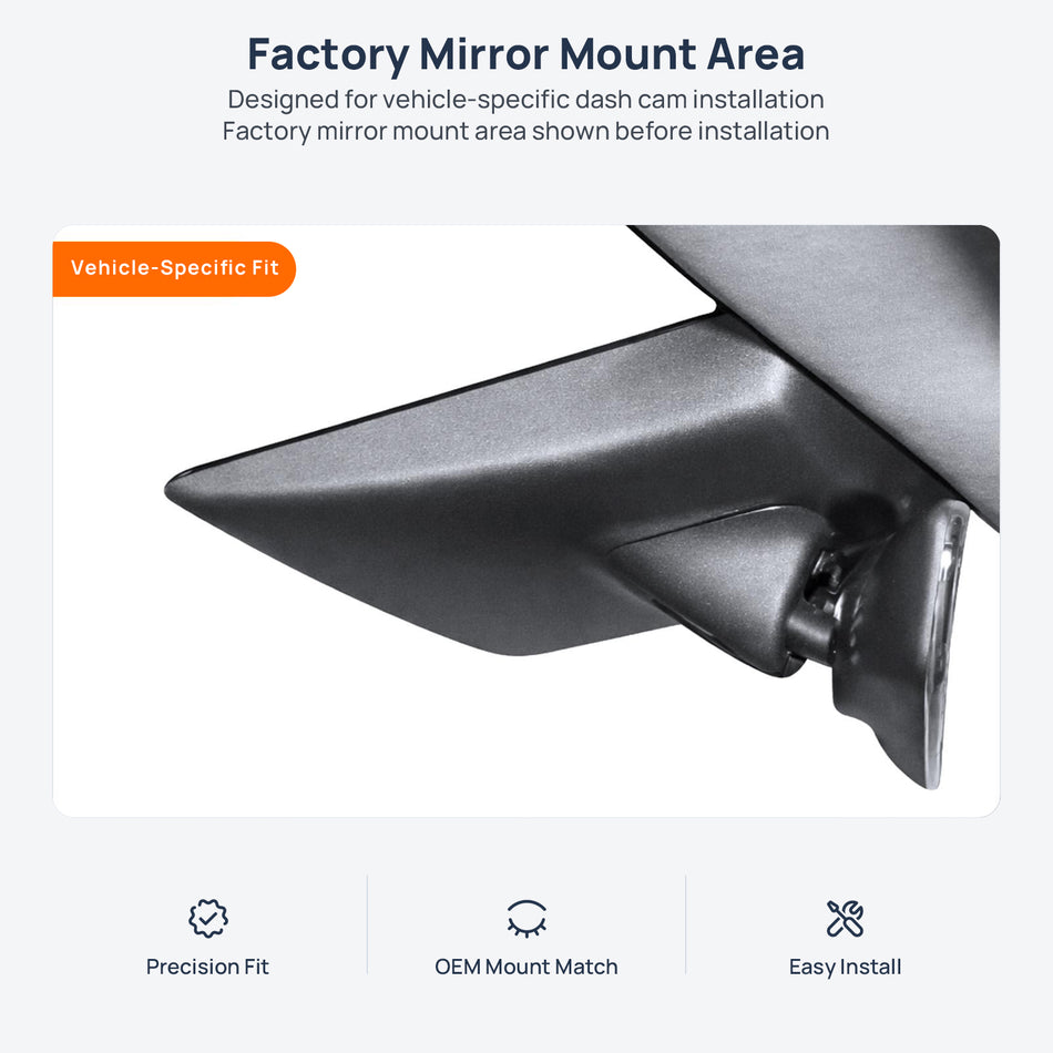 Factory mirror mount area for Tesla MODEL 3 dash cam installation