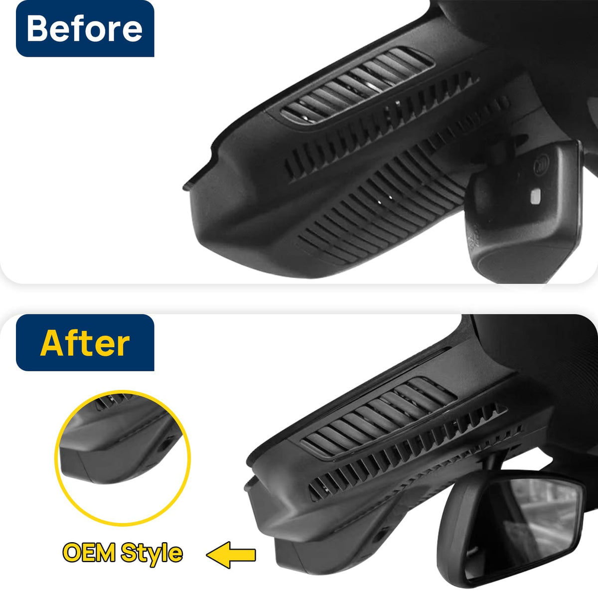 Vorher-Nachher Vergleich: Xplywi 2K Frontkamera Dashcam Kompatibel mit Mercedes-Benz AMG A35 A45 CLA200 CLA260 C118 2020-2024, diskrete OEM-Installation