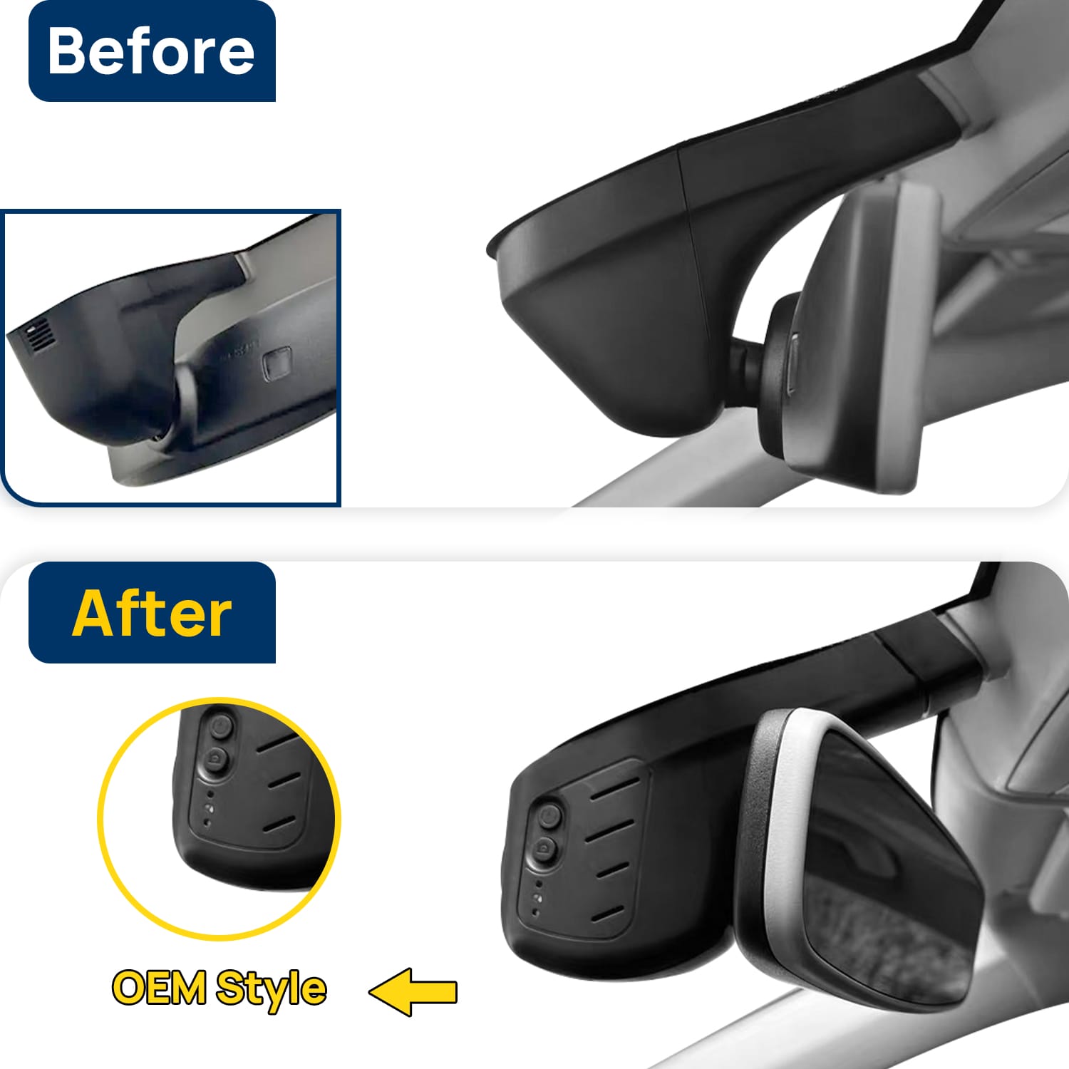 Vorher-Nachher Vergleich: Xplywi 1080P Frontkamera Dashcam Kompatibel mit Skoda Kodiaq GT Karoq Kamiq 2017-2025, diskrete OEM-Installation