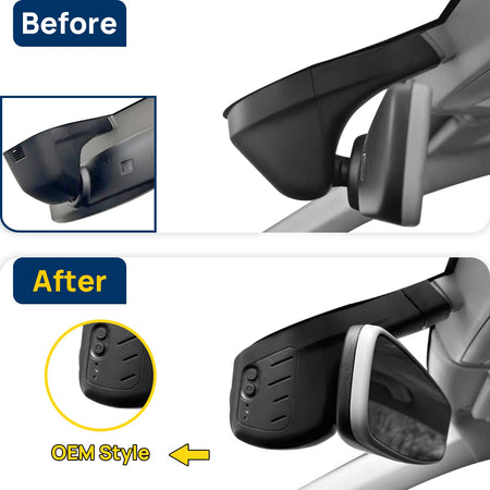 Vorher-Nachher Vergleich: Xplywi 1080P Frontkamera Dashcam Kompatibel mit Volkswagen Tiguan 2017-2025, diskrete OEM-Installation