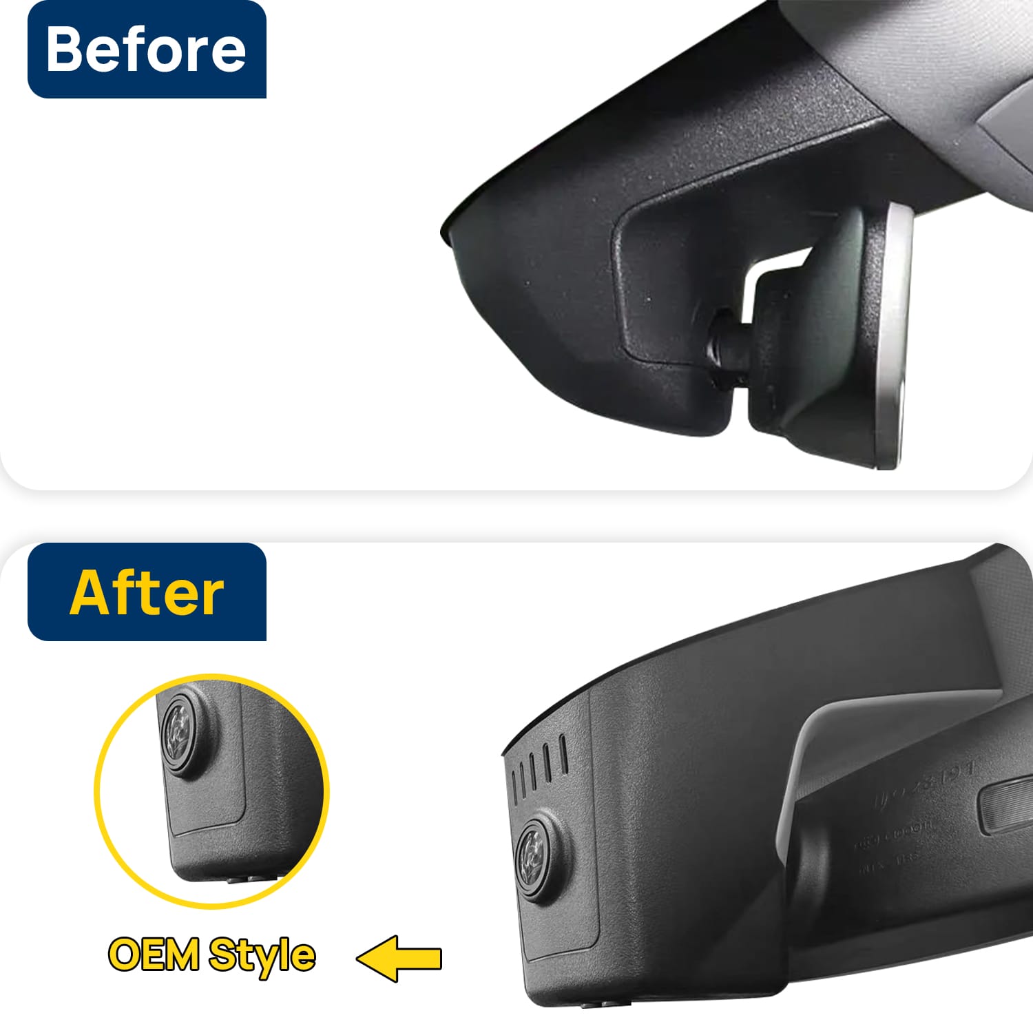 Vorher-Nachher Vergleich: Xplywi 4K/1080P Doppel Dashcam Autokamera Kompatibel mit Volkswagen Touareg 2019-2025, diskrete OEM-Installation