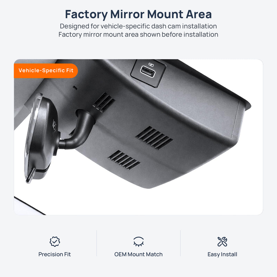 Factory mirror mount area for NETA V EV dash cam installation