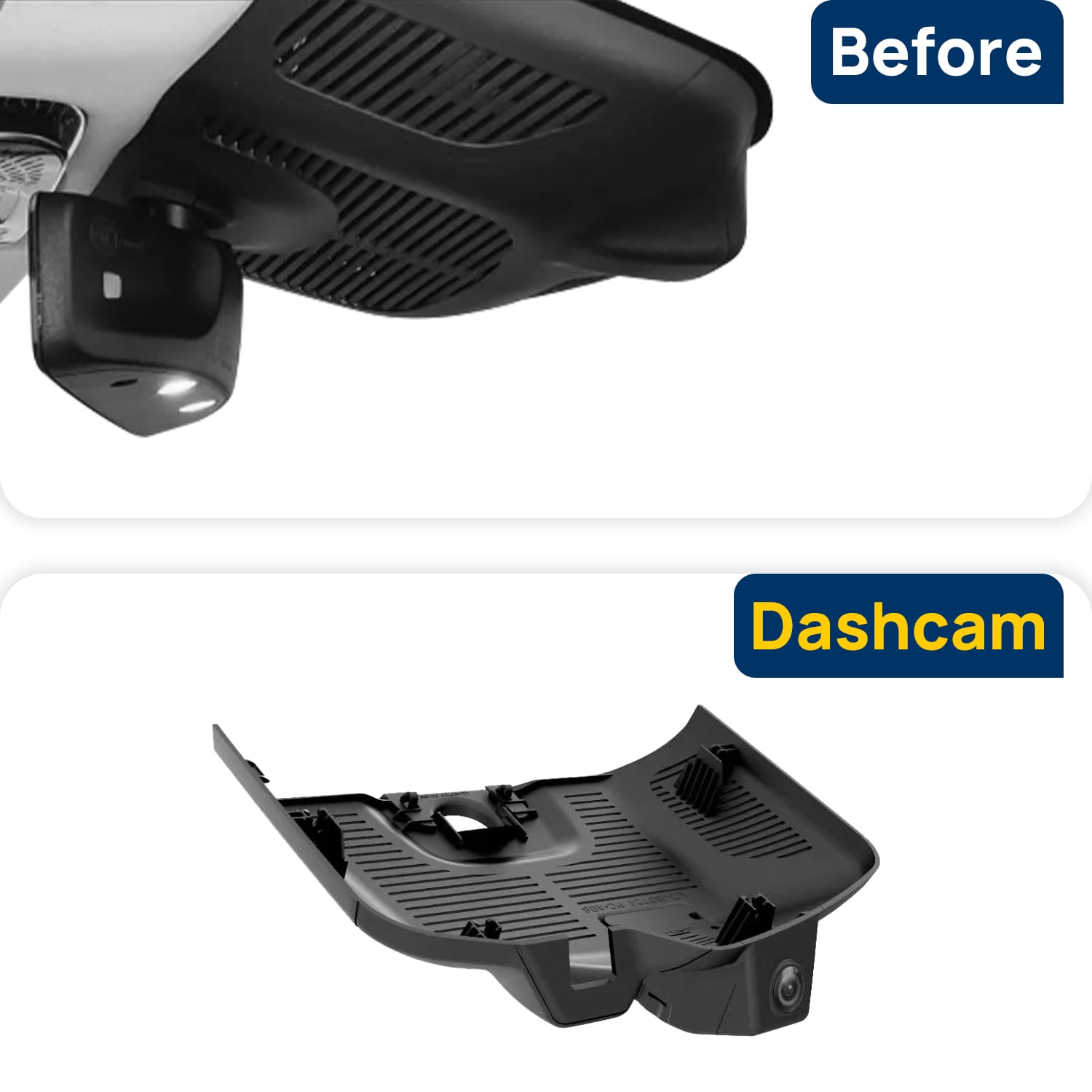 Vorher-Nachher Vergleich: Xplywi 2K Frontkamera Dashcam Kompatibel mit Mercedes-Benz AMG 53 EQS450 EQS580 V297 2022 2023, diskrete OEM-Installation