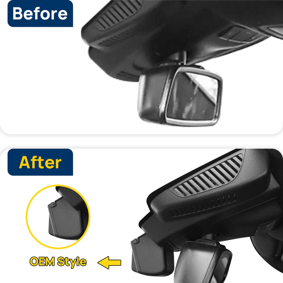 Vorher-Nachher Vergleich: Xplywi 1080P Frontkamera Dashcam Kompatibel mit Mercedes-Benz GLS450 X166 2015-2018, diskrete OEM-Installation