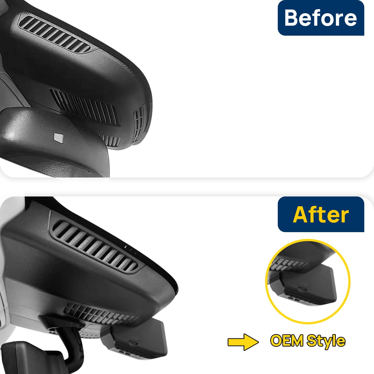 Vorher-Nachher Vergleich: Xplywi 2K/1080P Doppel Dashcam Autokamera Kompatibel mit Mercedes-Benz V-Class W447 V200D V250 V260 V300D EQV METRIS Marco Polo 2014-2022, diskrete OEM-Installation