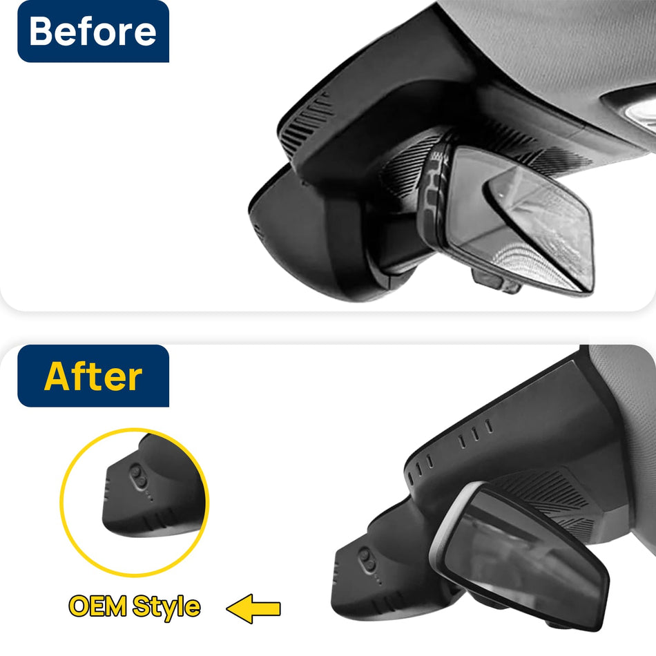 Vorher-Nachher Vergleich: Xplywi 2K Frontkamera Dashcam Kompatibel mit BMW MINI Cooper J01 2024, diskrete OEM-Installation