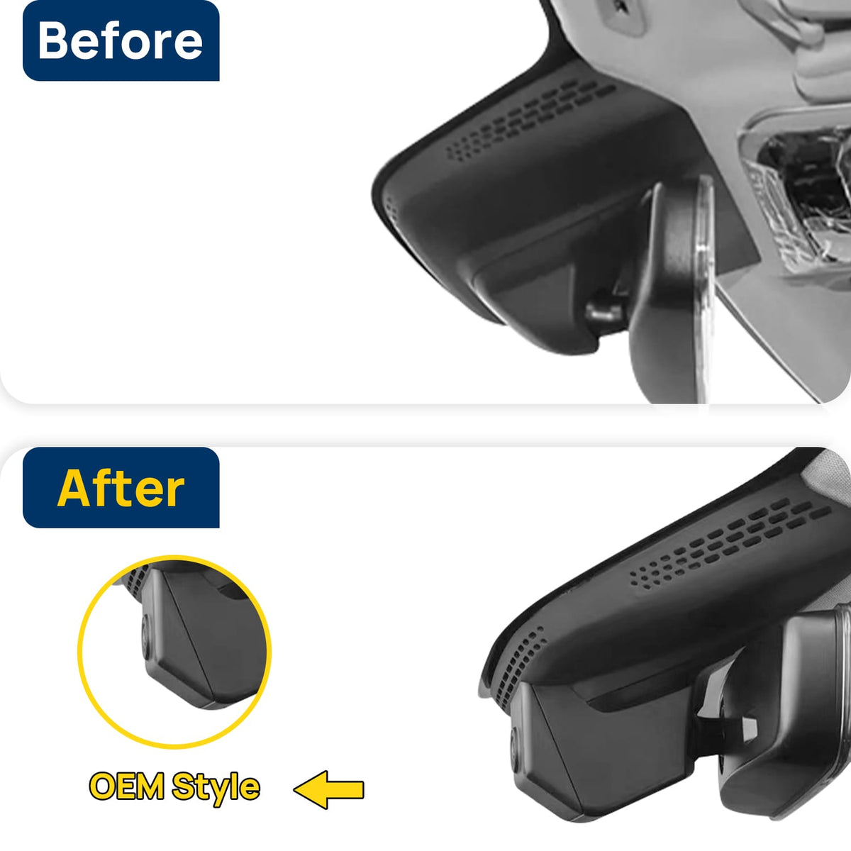 Vorher-Nachher Vergleich: Xplywi 2K Frontkamera Dashcam Kompatibel mit Lynk & Co 01 2018-2020, diskrete OEM-Installation