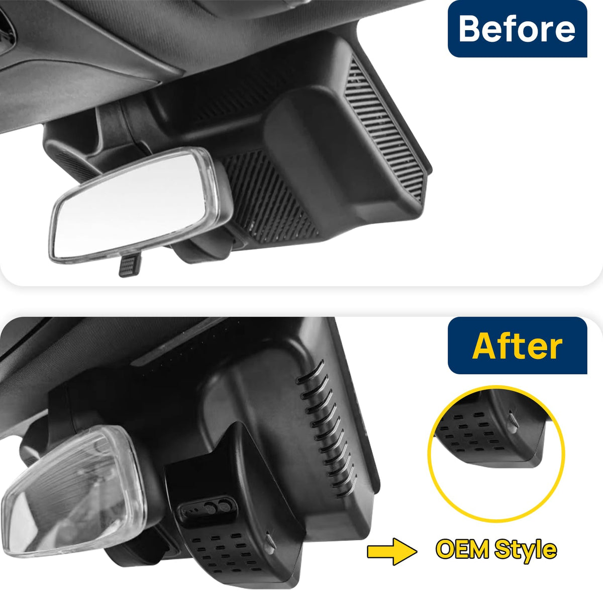 Vorher-Nachher Vergleich: Xplywi 1080P Frontkamera Dashcam Kompatibel mit JETOUR X70 Plus PHEV Shanhai L6 2024, diskrete OEM-Installation