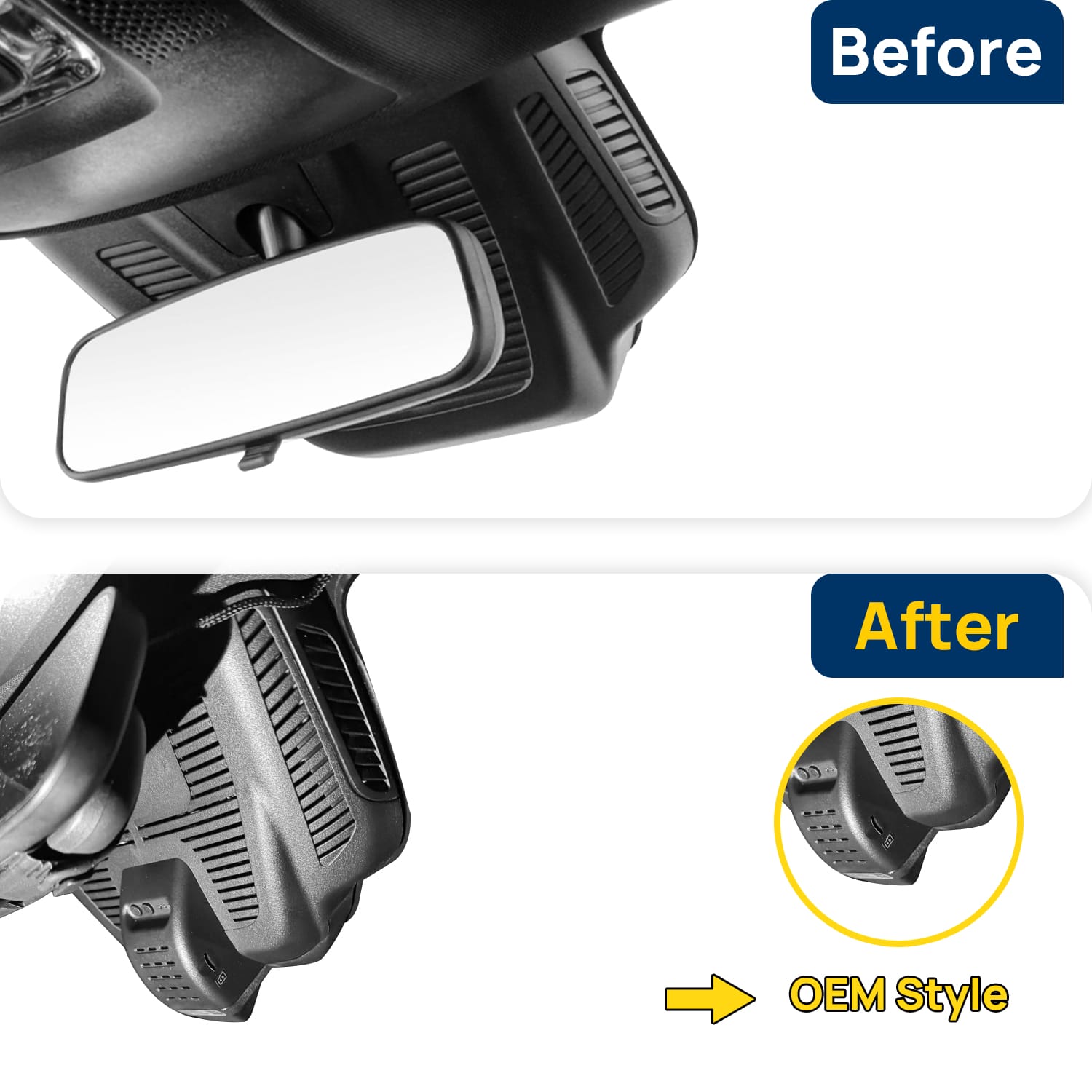 Vorher-Nachher Vergleich: Xplywi 2K/1080P Doppel Dashcam Autokamera Kompatibel mit Mercedes-Benz GLA250 H247 2021, diskrete OEM-Installation