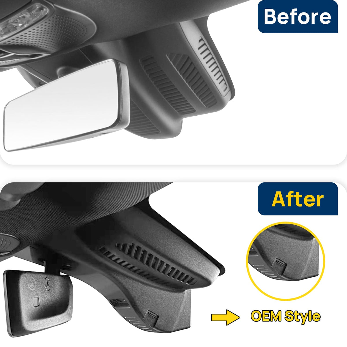 Vorher-Nachher Vergleich: Xplywi 1080P Frontkamera Dashcam Kompatibel mit Mercedes-Benz CLS W257 2020-2021, diskrete OEM-Installation
