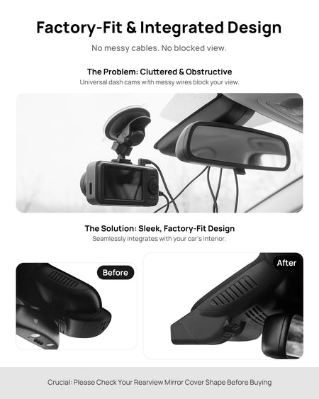 Before vs after installation on Mercedes-Benz S-Class S300 S320 S350 S400 S450 S500 S600 W222 C217 A217 2014-2019: integrated front & rear dash cam behind mirror...