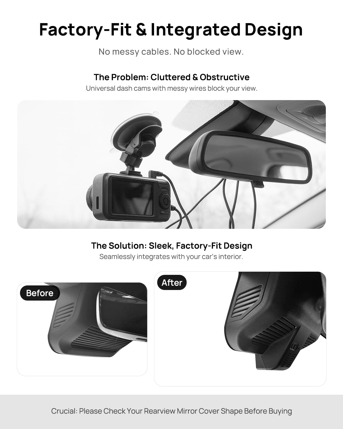 Before vs after installation on Mercedes-Benz G-Class AMG G63 G350 G500 W464 2019-2025: integrated front & rear dash cam behind mirror cover for a cleaner,...