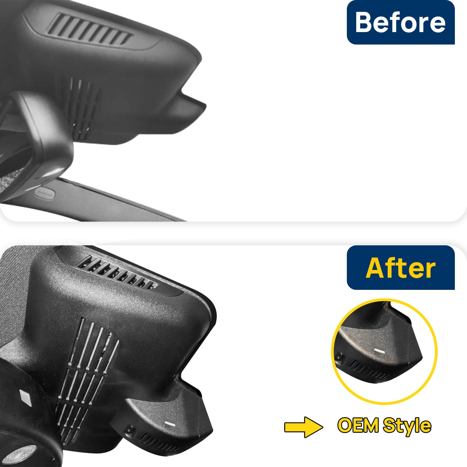 Vorher-Nachher Vergleich: Xplywi 4K Frontkamera Dashcam Kompatibel mit Mercedes-Benz AMG C63 C-Class W205 2017-2019, diskrete OEM-Installation