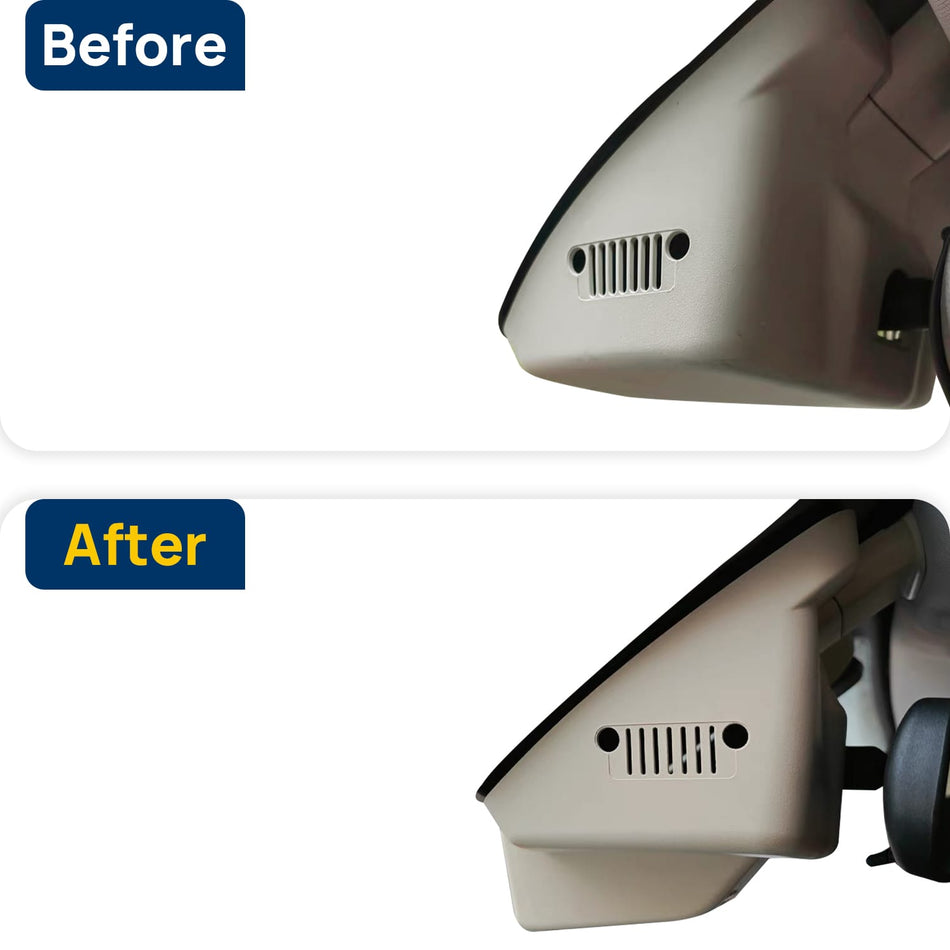 Vorher-Nachher Vergleich: Xplywi 2K/1080P Doppel Dashcam Autokamera Kompatibel mit Jeep Renegade 2015-2022 Sport Limited , diskrete OEM-Installation