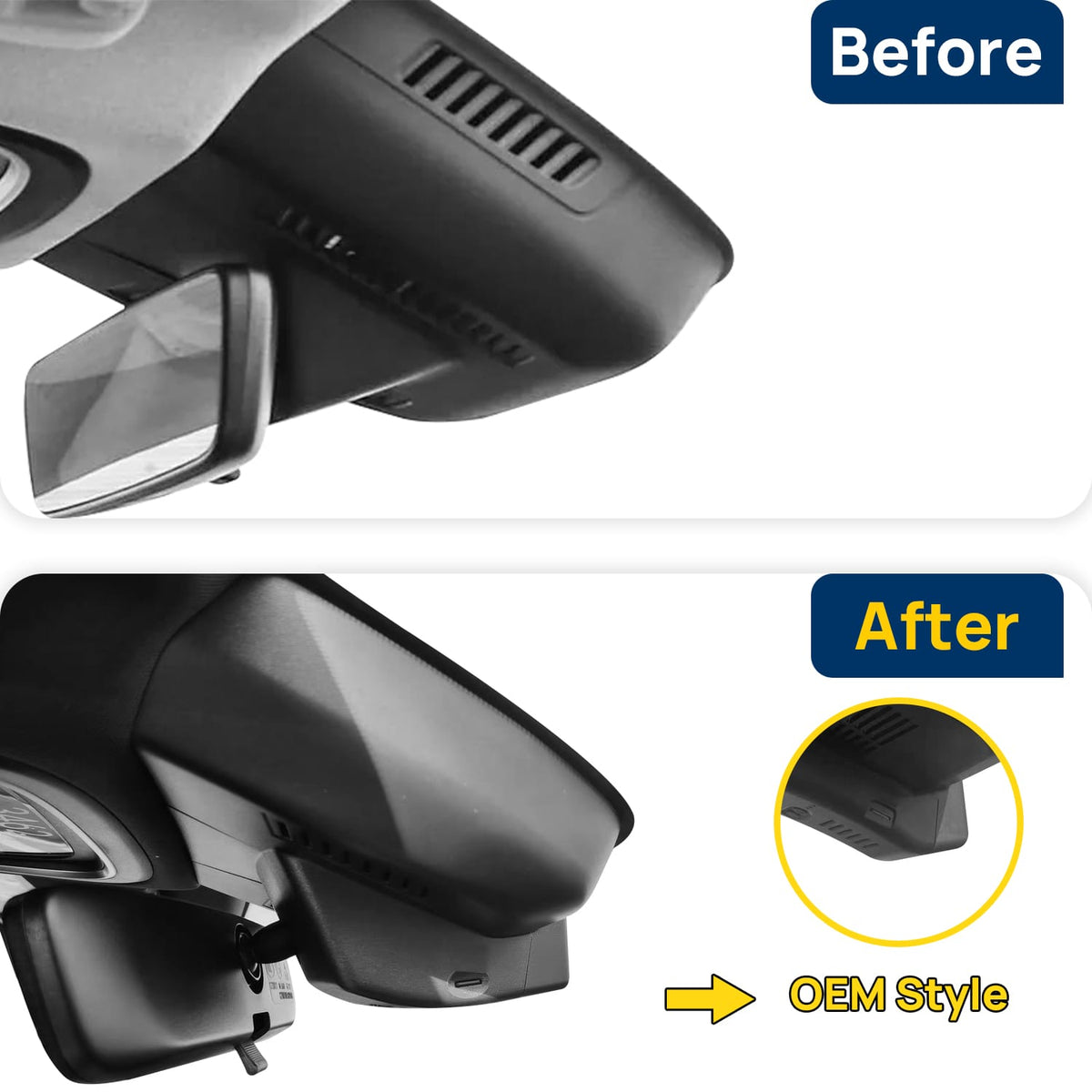 Vorher-Nachher Vergleich: Xplywi 2K Frontkamera Dashcam Kompatibel mit Geely Monjaro Xingyue L KX11 2021-2025, diskrete OEM-Installation