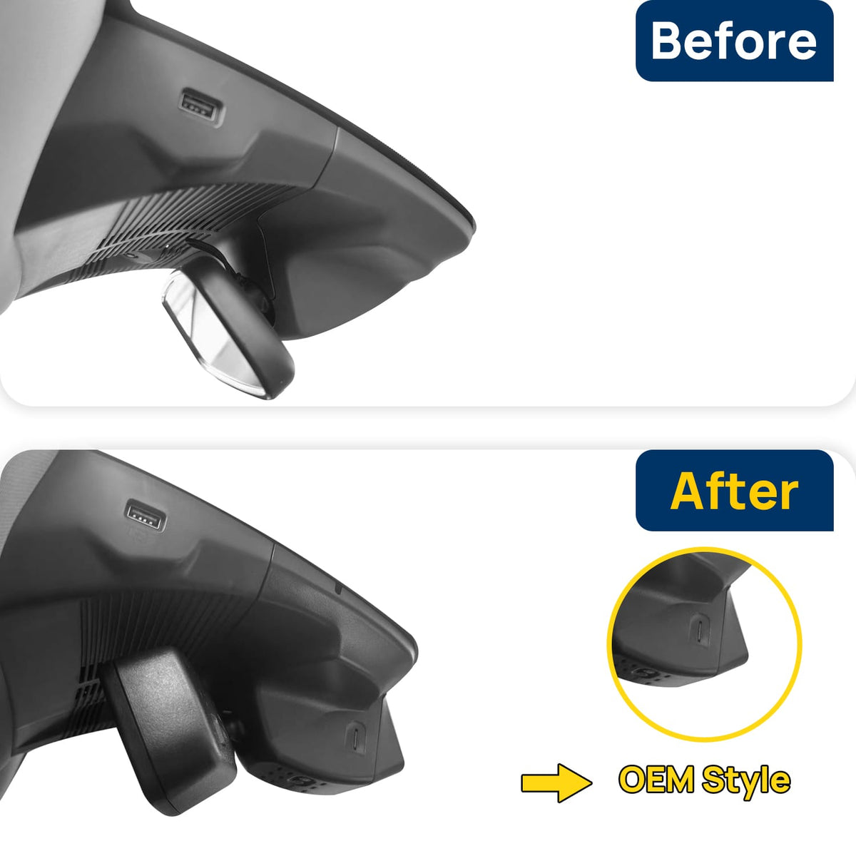 Vorher-Nachher Vergleich: Xplywi 2K Frontkamera Dashcam Kompatibel mit Ford Edge 2023, diskrete OEM-Installation