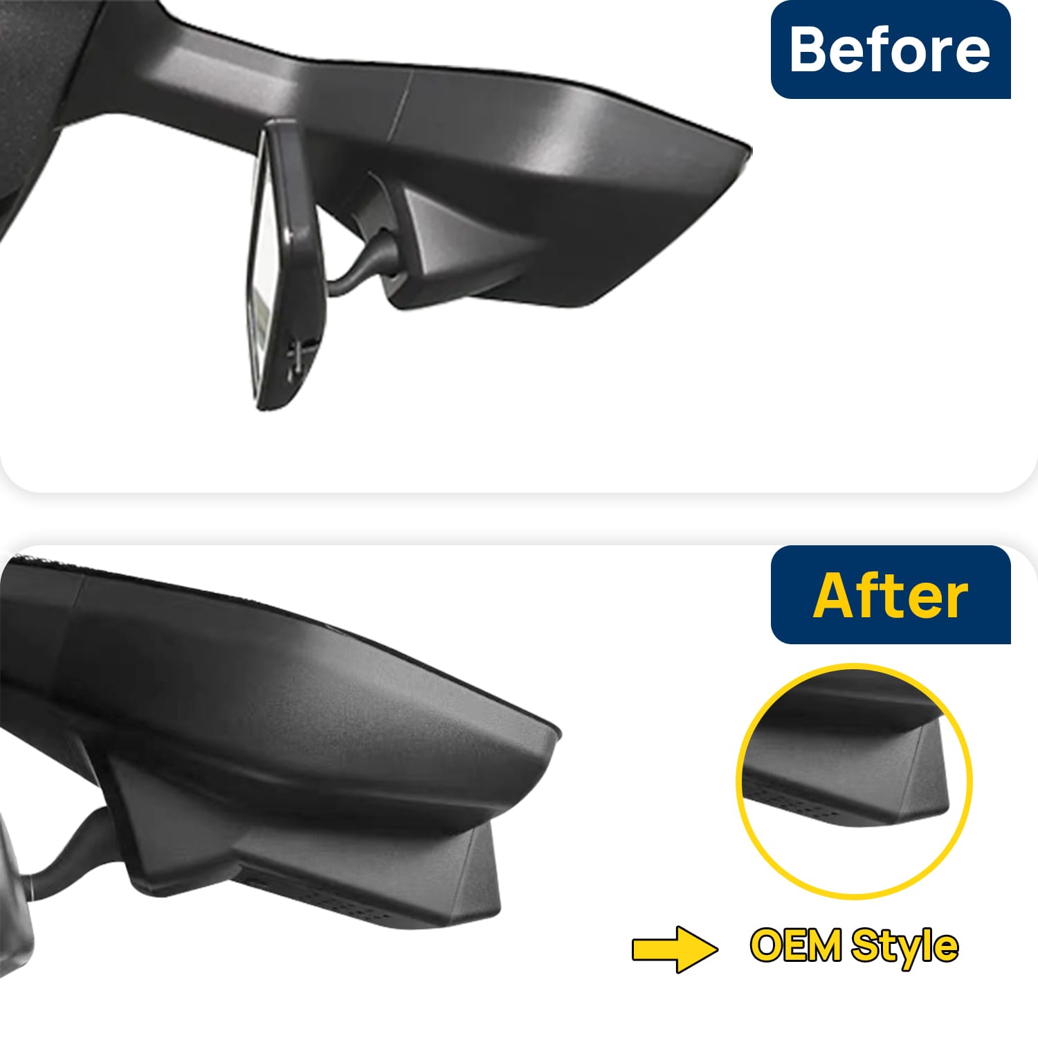 Vorher-Nachher Vergleich: Xplywi 1080P Frontkamera Dashcam Kompatibel mit Volkswagen ID.3 Cupra Born 2019-2026, diskrete OEM-Installation