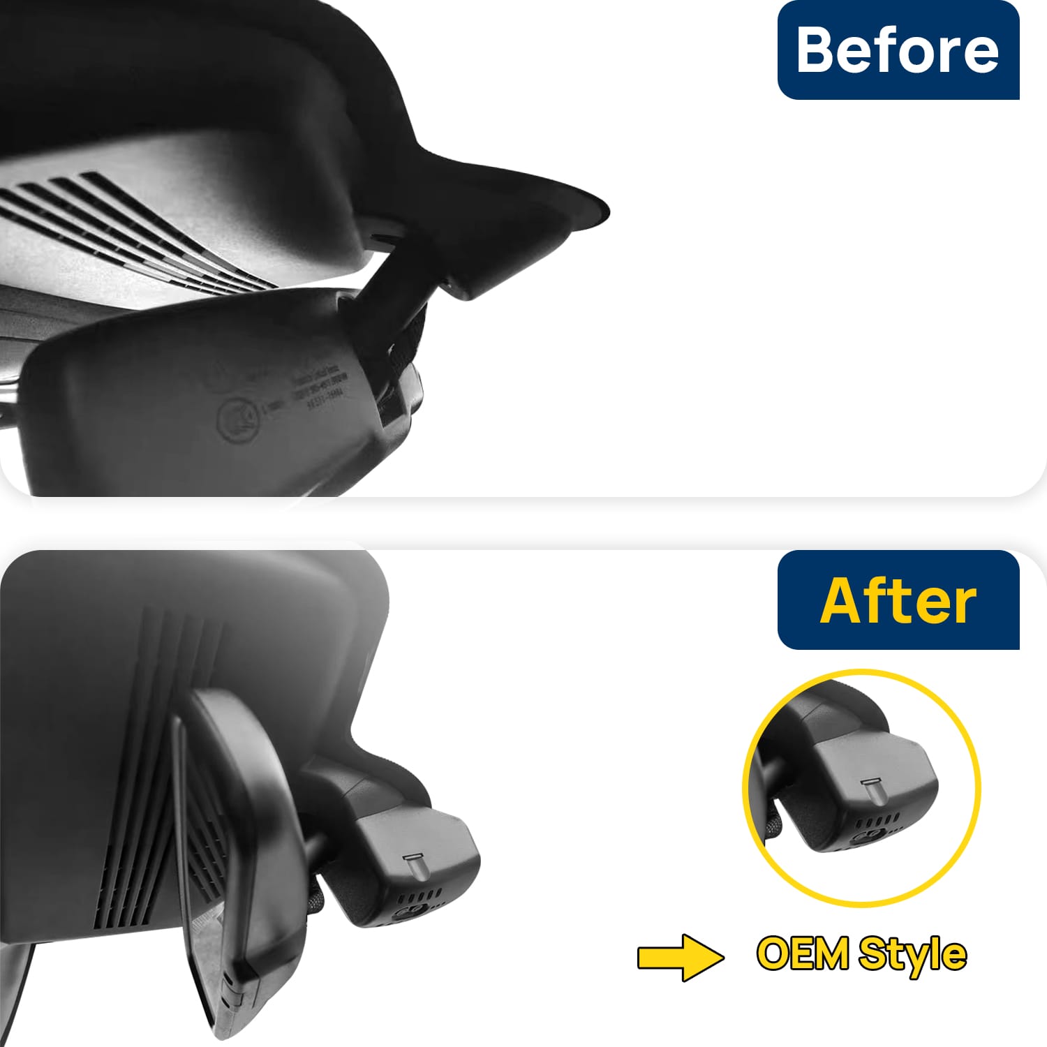 Vorher-Nachher Vergleich: Xplywi 2K Frontkamera Dashcam Kompatibel mit Infiniti QX50 QX55 J55 2019-2025, diskrete OEM-Installation