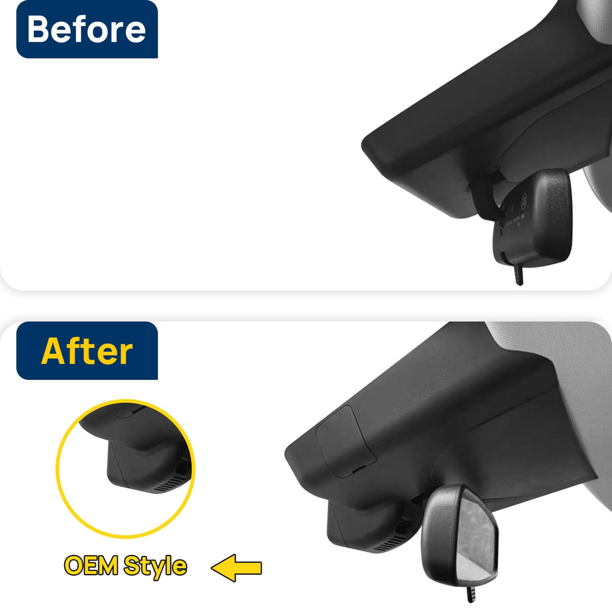 Vorher-Nachher Vergleich: Xplywi 4K Frontkamera Dashcam Kompatibel mit Hongqi EQM5 2023, diskrete OEM-Installation